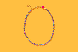 Beaded Necklace - Blue + Multi-Colored - Camille