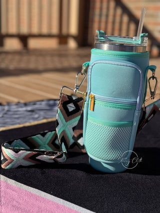 Neoprene Tumbler Sleeve Aqua- RTS: Aqua Brown Boho