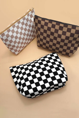 Checkered Cosmetic Makeup Pouch – Travel & Toiletry Organizer