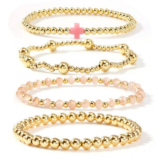 Boho Cross Multi-Colorful Beaded Stretch Bracelet – Elastic Fit, Gold Plated, Lead & Nickel Free