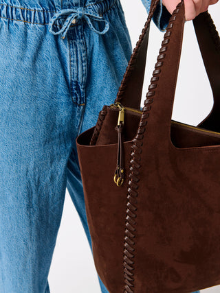 Piper Zip Pouch – Faux Suede with Whipstitch & Tassel