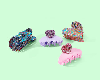 Flat Heart Claw Hair Clip – Blue + Confetti