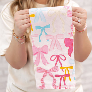 Coquette Bows Tea Towel – Hand-Illustrated Cotton-Linen Blend