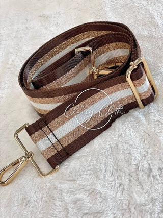 Crossbody Guitar Strap - Brown Gold Vertical Stripe