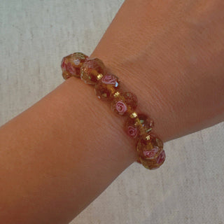 Vintage Rose Glass Bead Stretch Bracelet – Stackable