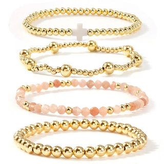 Boho Cross Multi-Colorful Beaded Stretch Bracelet – Elastic Fit, Gold Plated, Lead & Nickel Free