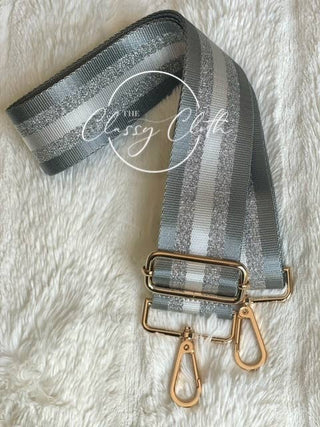Crossbody Guitar Strap - Grey Silver Vertical Stripe