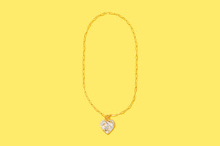 Paperclip Chain Necklace – Pearl Confetti Heart Pendant – 18K Gold Plated Stainless Steel
