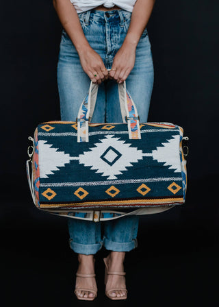 Navy, White & Yellow Aztec Duffel