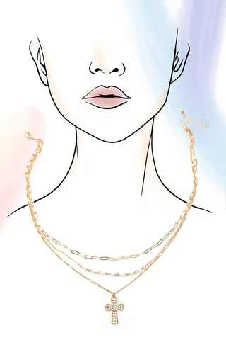 Seed Bead Cross Multi-Layer Necklace – Gold Plated Faith Jewelry