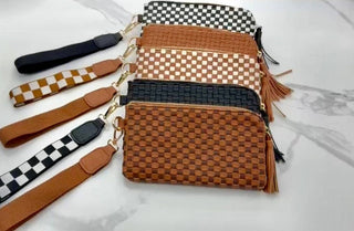 Lila Woven Wallet Wristlet - Black Checkered