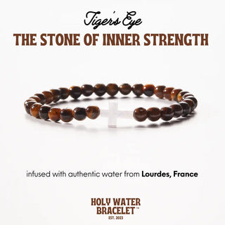 Holy Water Men’s Gemstone Tiger’s Eye Cross Bracelet