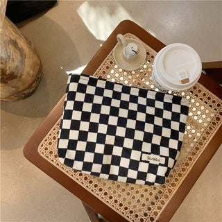 Checkered Cosmetic Makeup Pouch – Travel & Toiletry Organizer
