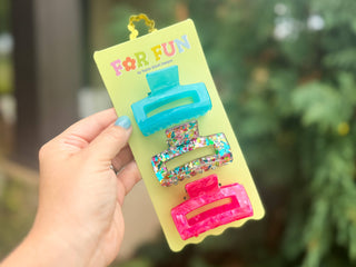 FOR FUN - Claw Hair Clip Set - Medium - Asst Colors - 3 Pcs
