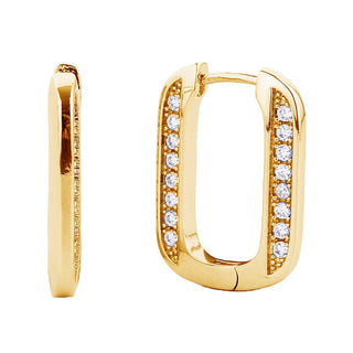 14K Gold-Dipped CZ Paved Squircle Huggie Earring: ONE SIZE / GLD