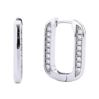 14K Gold-Dipped CZ Paved Squircle Huggie Earring: ONE SIZE / WHITE GOLD